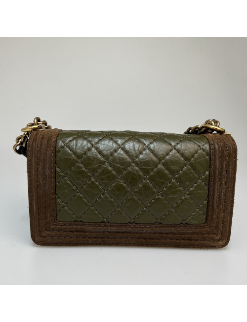 Boy CHANEL cuir bicolore kaki marron