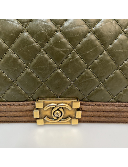 Boy CHANEL cuir bicolore kaki marron