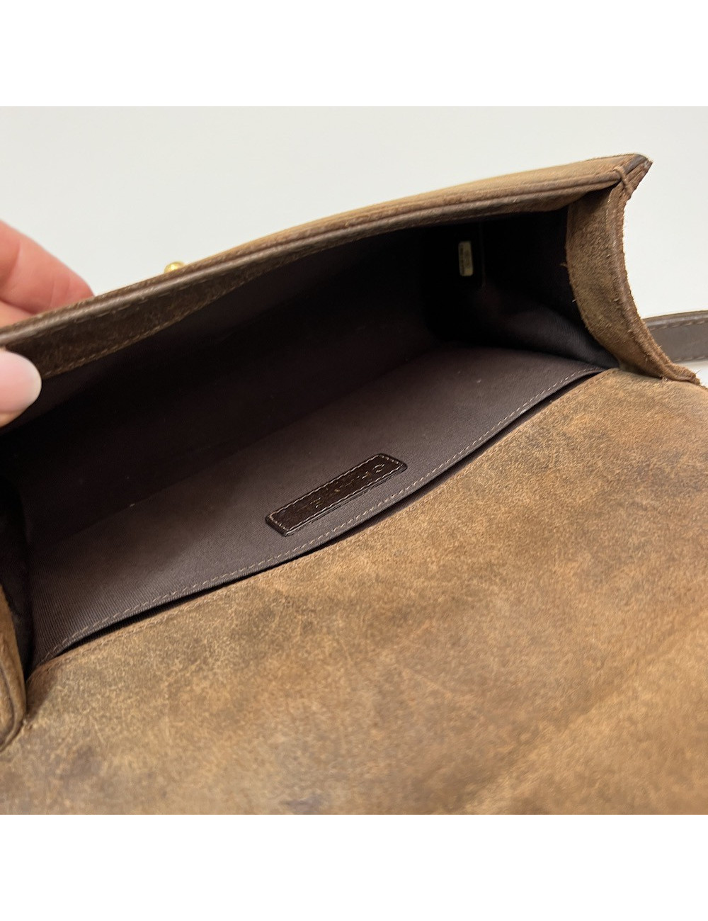 Boy CHANEL cuir bicolore kaki marron