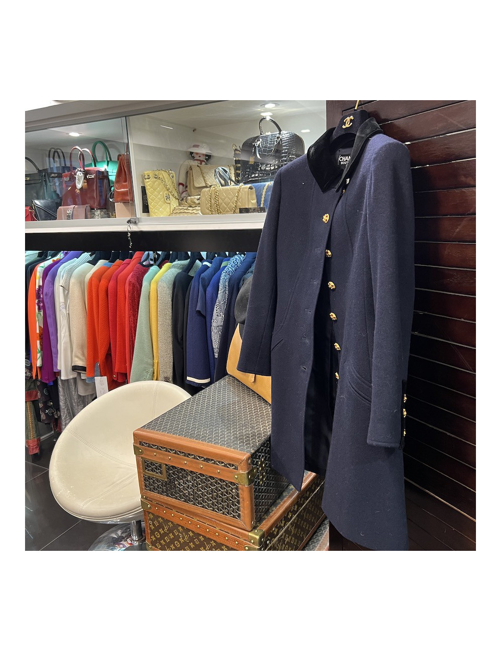 Manteau T 36 CHANEL laine bleu nuit