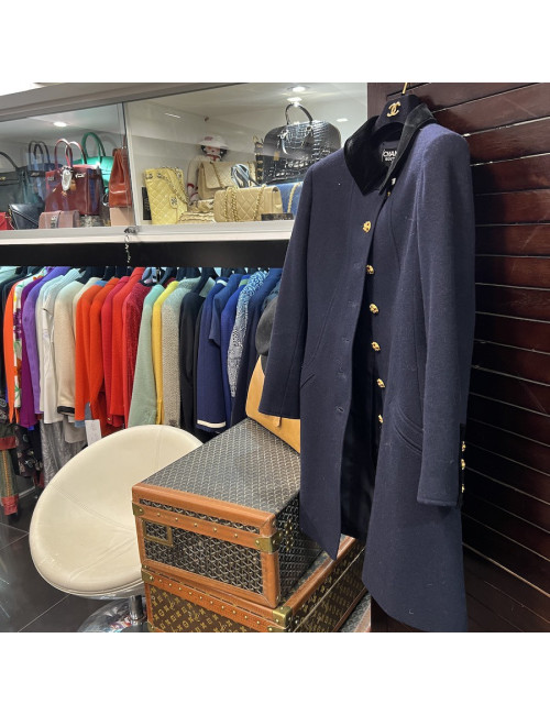 Manteau T 36 CHANEL laine bleu nuit
