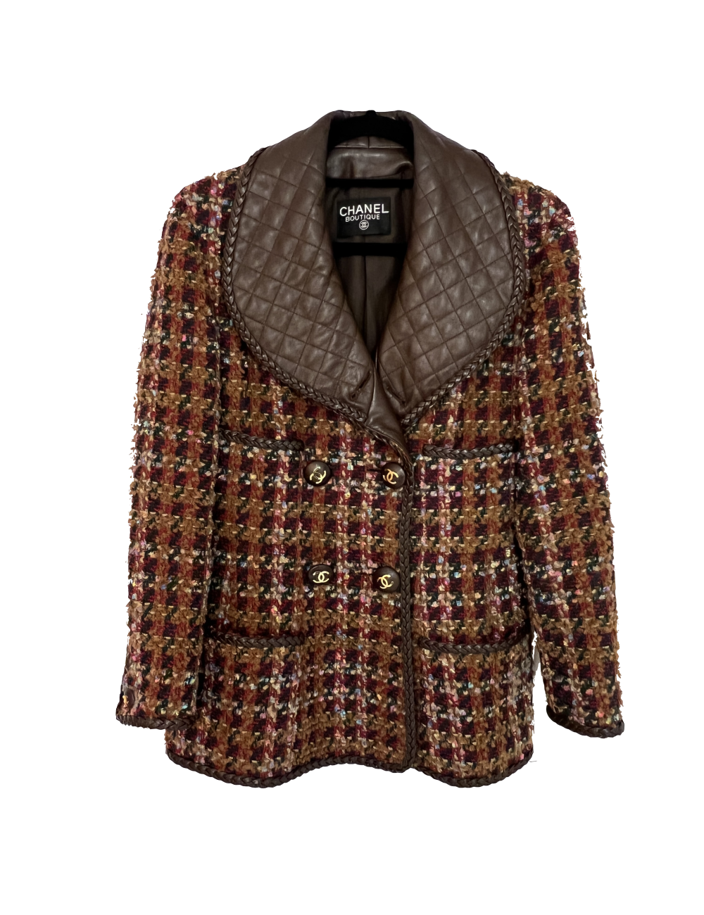Veste T40 CHANEL tweed cuir marron