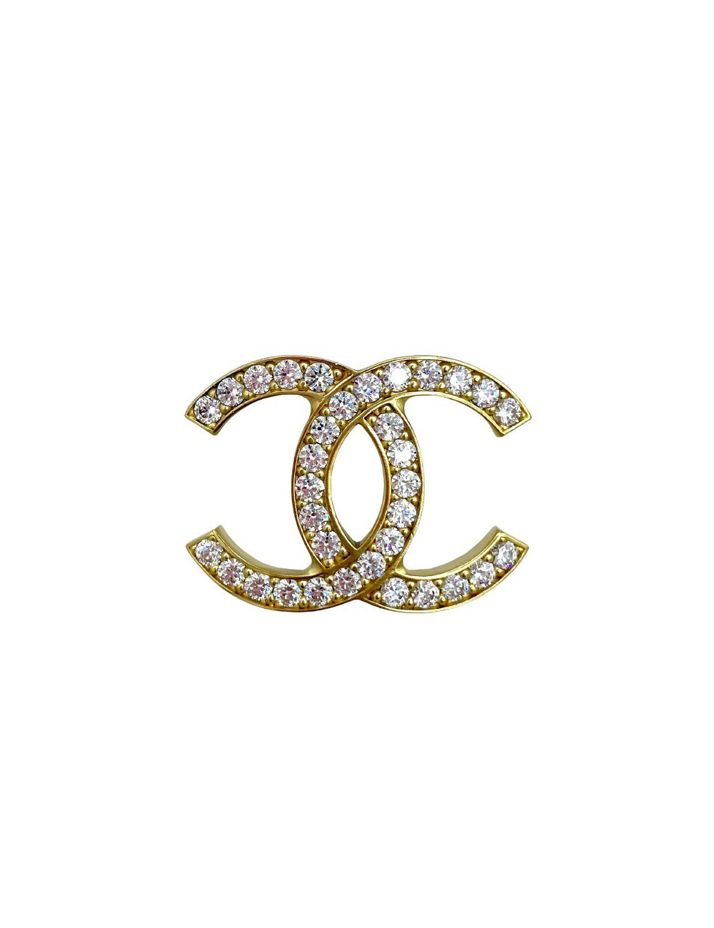 CHANEL CC Brooch in Gilt Metal and Rhinestones