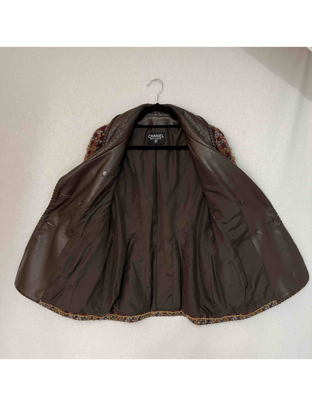 Veste T40 CHANEL tweed cuir marron