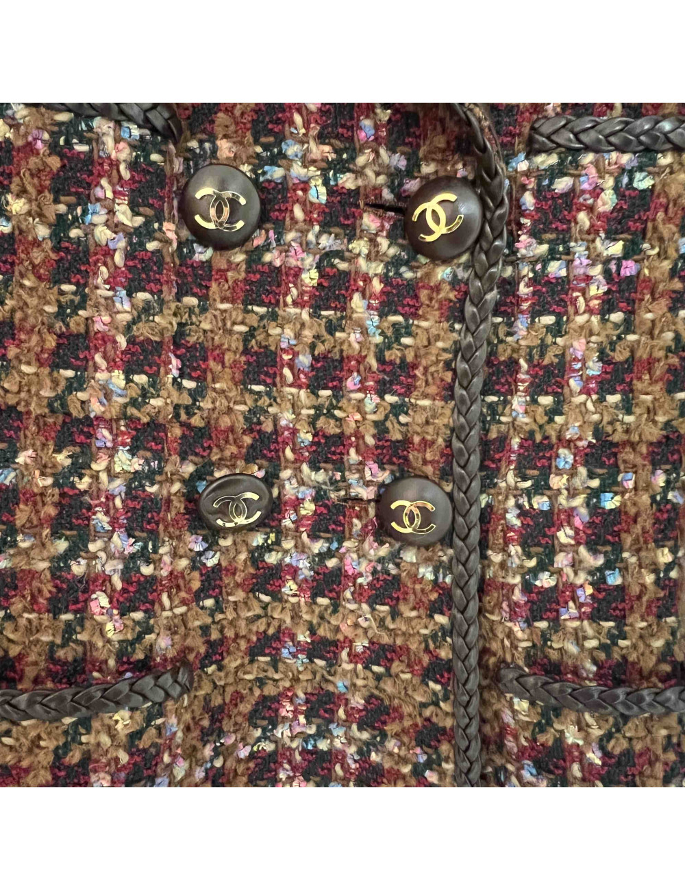 Veste T40 CHANEL tweed cuir marron