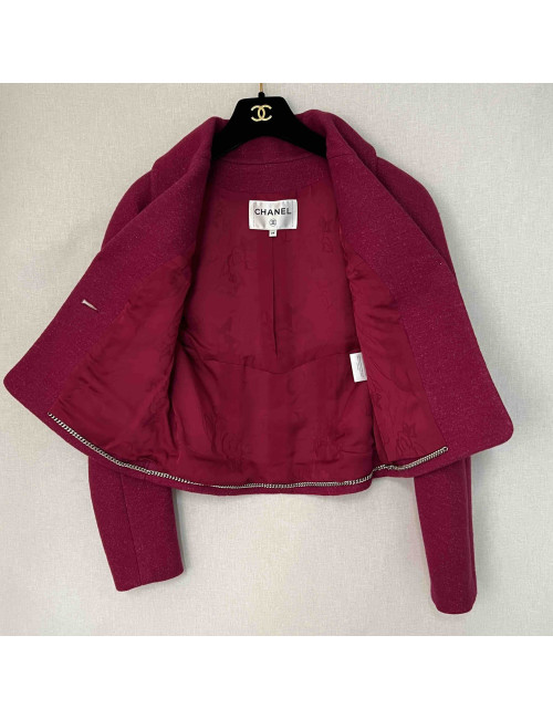 Veste CHANEL T34 laine framboise