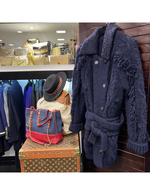 Manteau T 44 CHANEL bleu laine cachemire