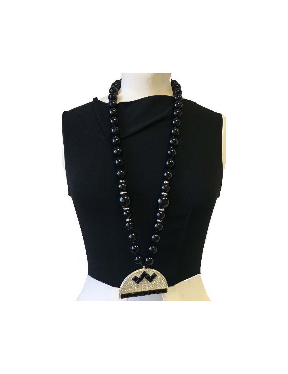 Sautoir KENNETH J LANE perles noires et strass