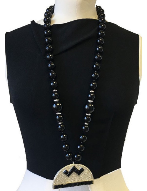 Sautoir KENNETH J LANE perles noires et strass