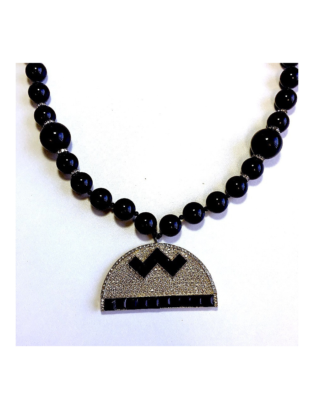 Sautoir KENETH J LANE perles noires et strass