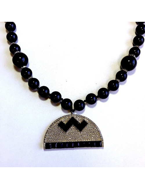 Sautoir KENNETH J LANE perles noires et strass