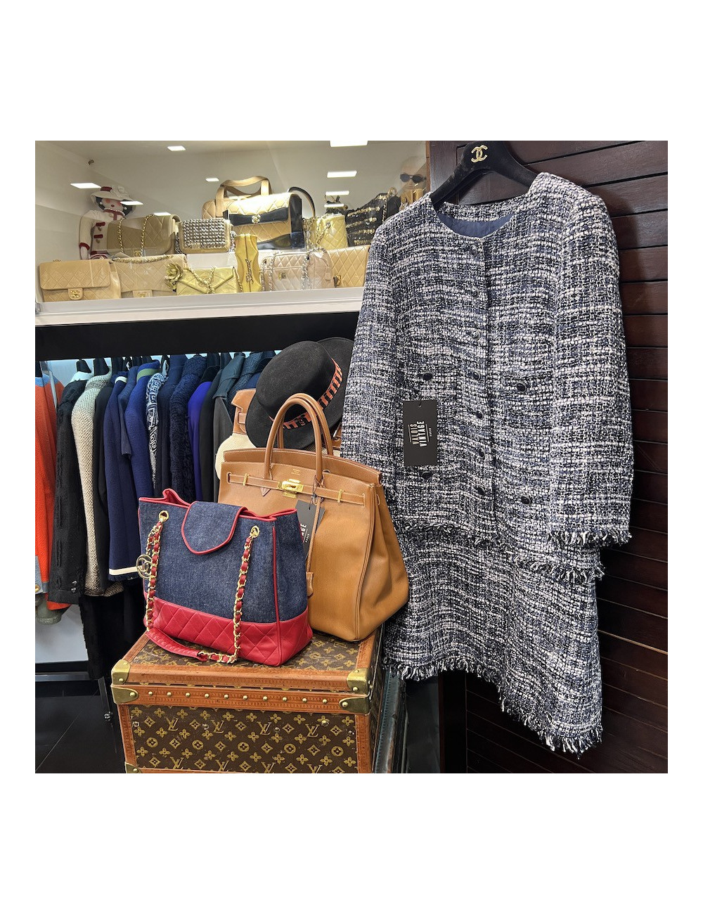 Robe T42 CHANEL tweed bleu fils d'argent