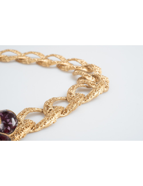 Ceinture CHANEL fleur pâte de verre amethyste