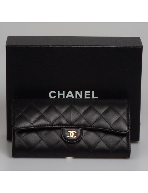 Porte-monnaie CHANEL cuir matelassé noir