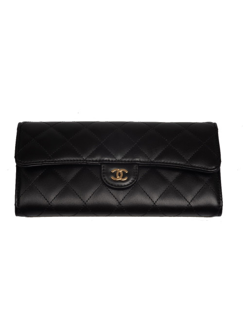 Porte-monnaie CHANEL cuir matelassé noir