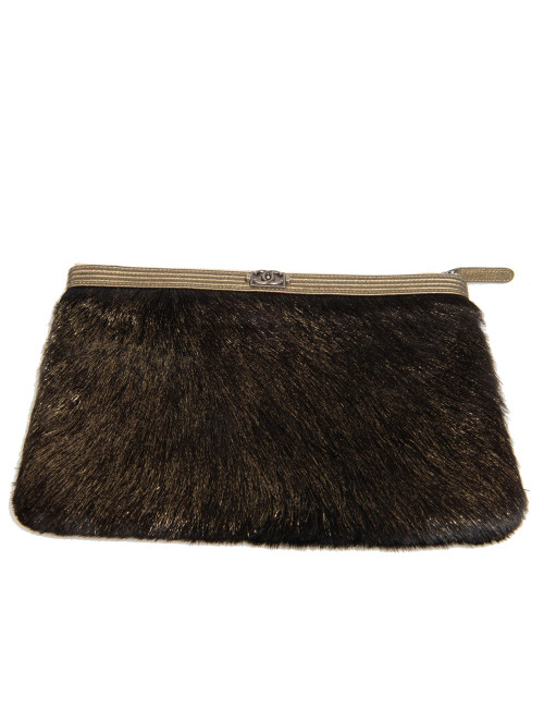 Pochette CHANEL poils brillants dorés 