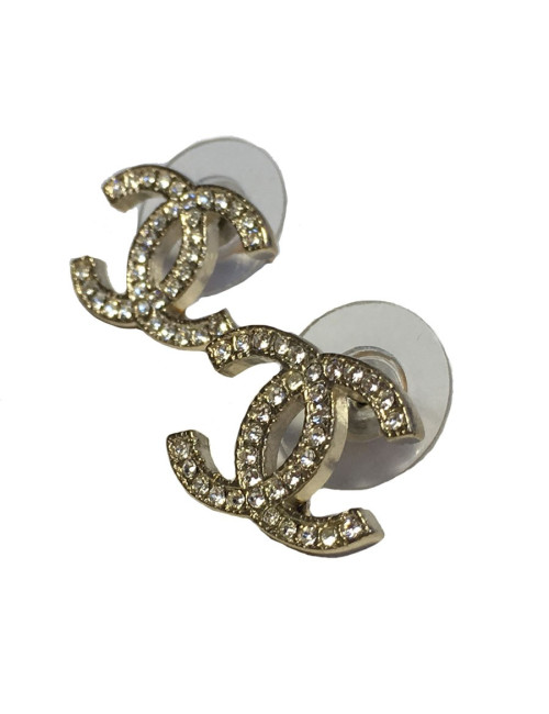 Boucles d'oreille Clous Chanel CC strass