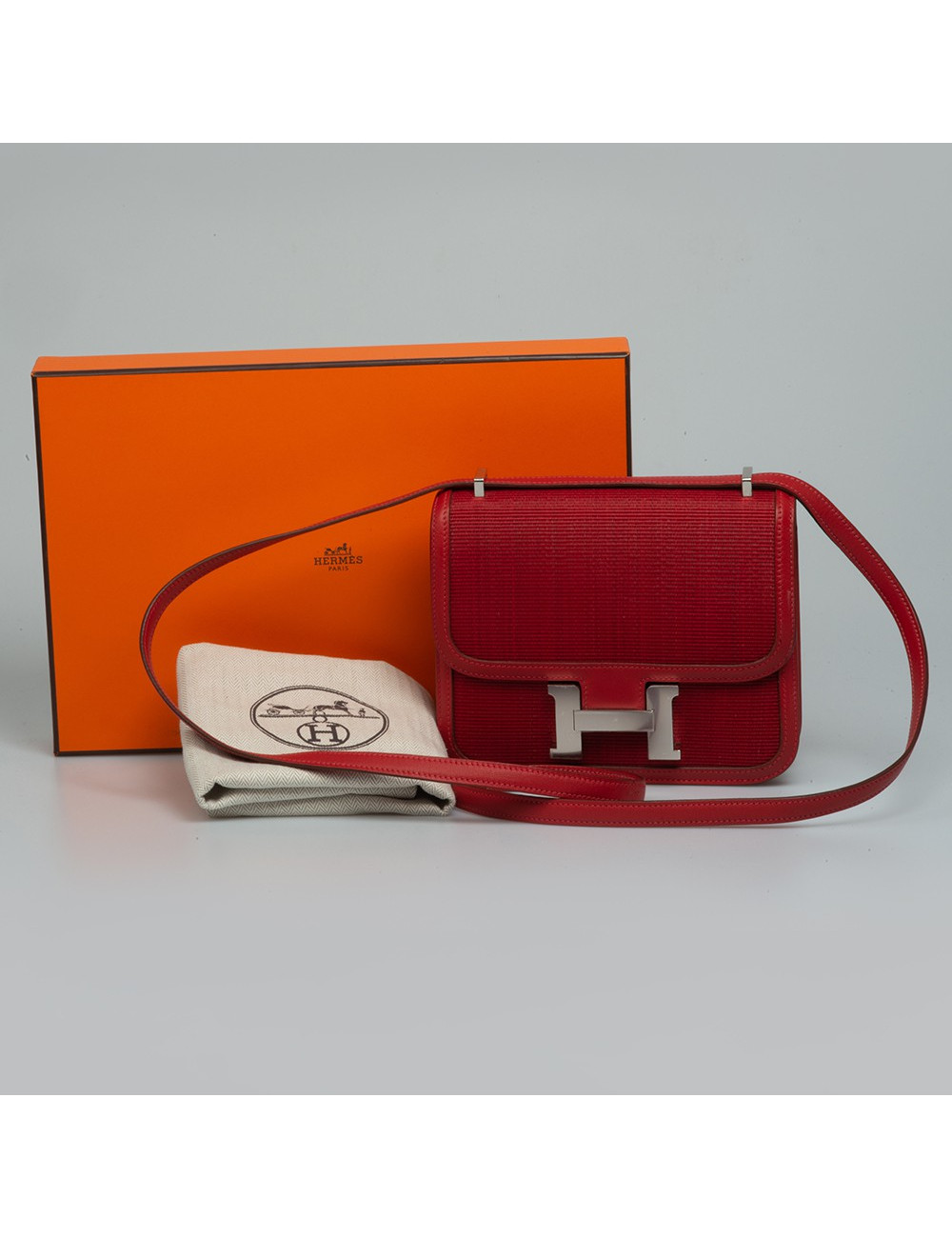 Mini Constance Ottoman HERMES crinoline swift rouge casaque