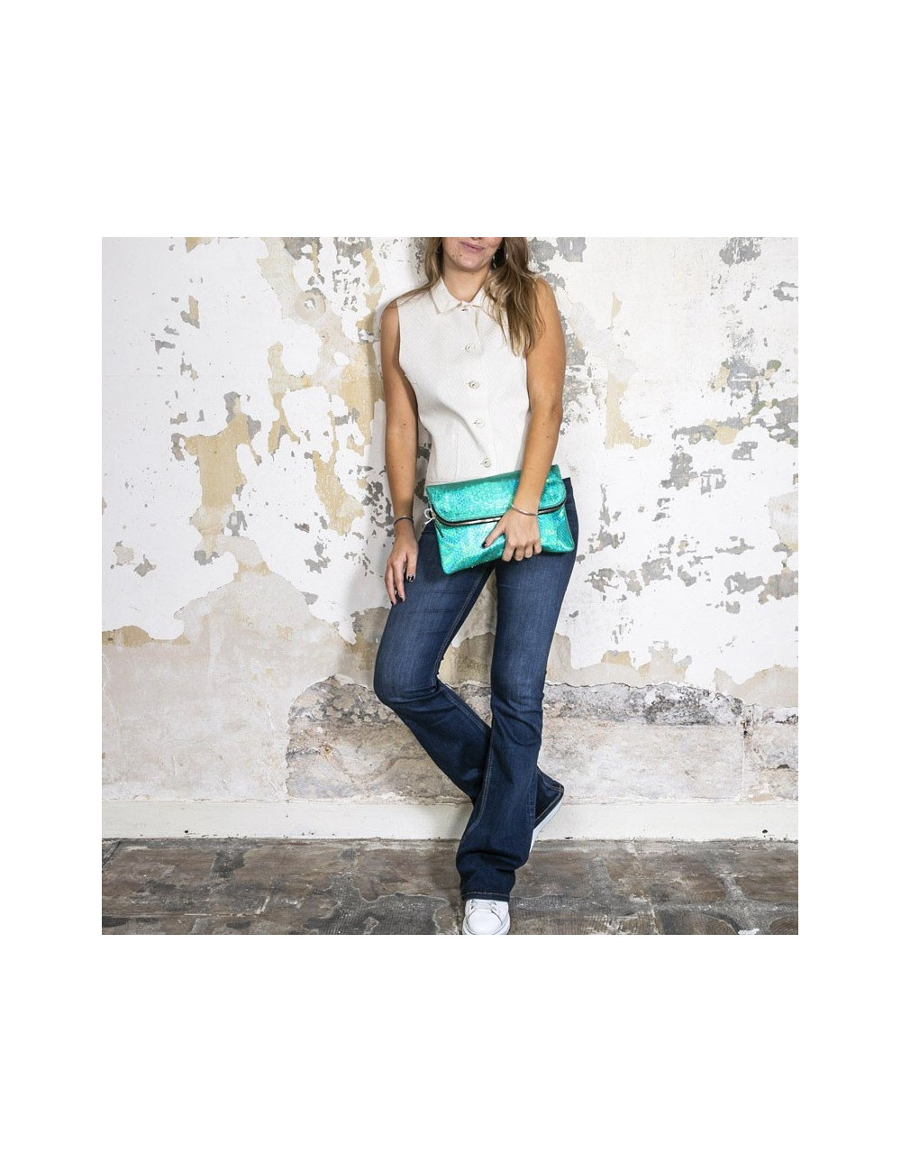 Zagliani clutch in shiny turquoise python