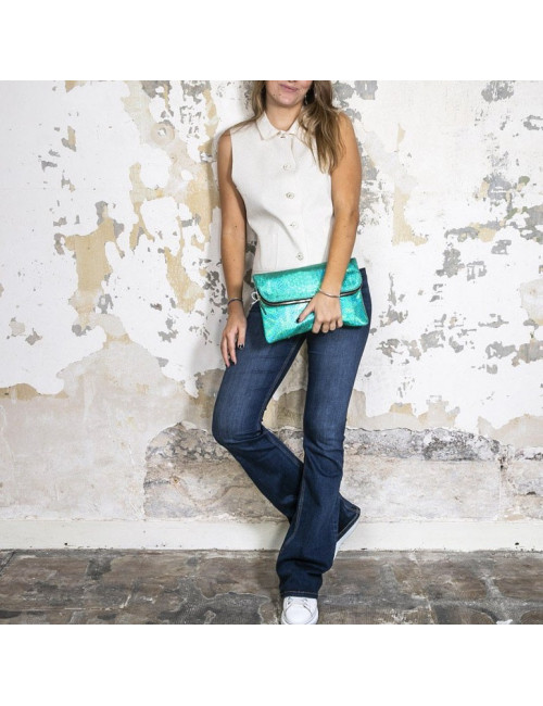 Zagliani clutch in shiny turquoise python