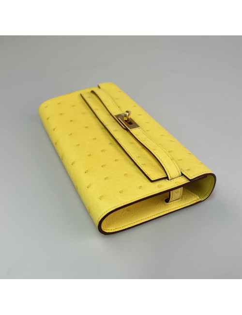 Pochette HERMES Kelly To Go autruche jaune