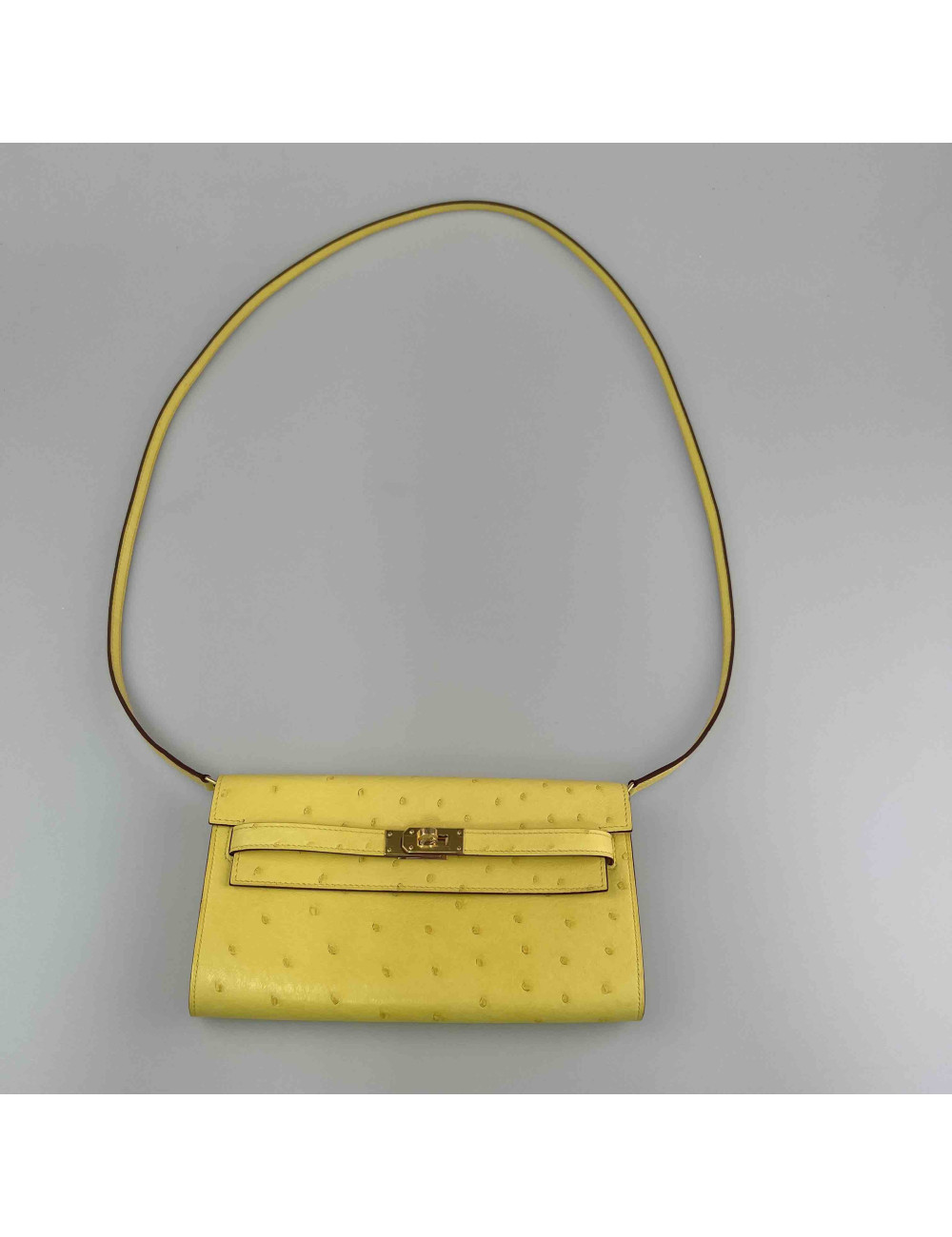 Pochette HERMES Kelly To Go autruche jaune citron