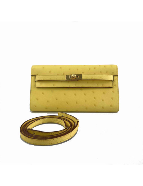 Pochette HERMES Kelly To Go autruche jaune citron