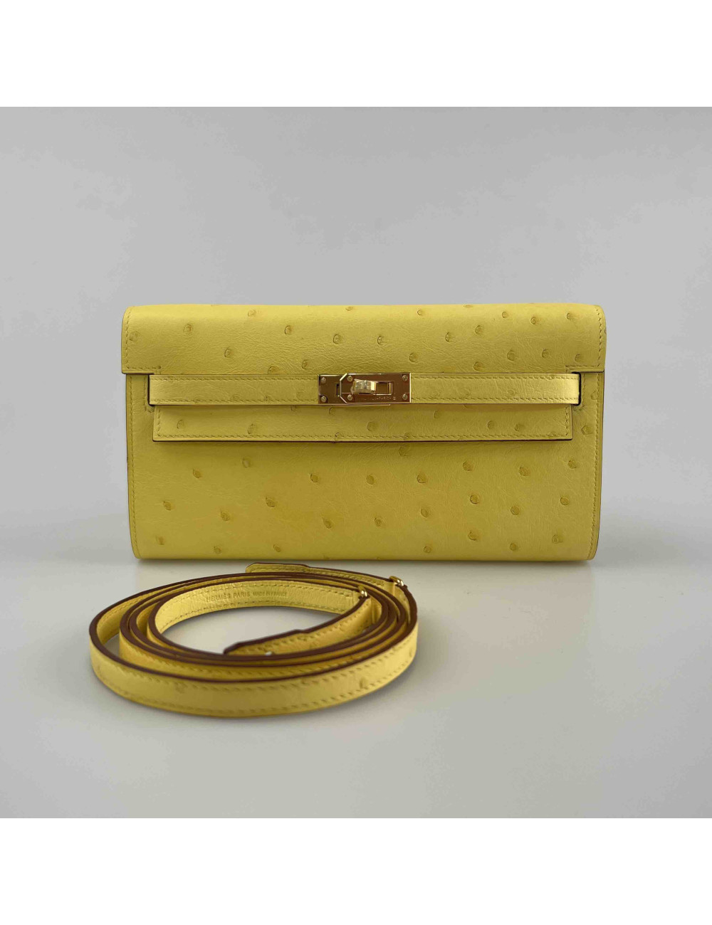 Pochette HERMES Kelly To Go autruche jaune citron