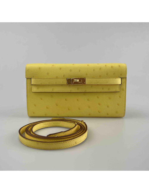 Pochette HERMES Kelly To Go autruche jaune