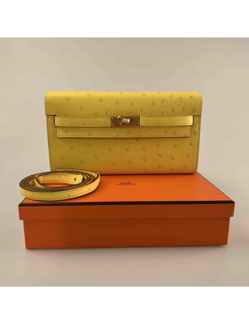 Pochette HERMES Kelly To Go autruche jaune