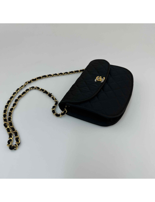 Sac à main CHANEL Couture satin noir 