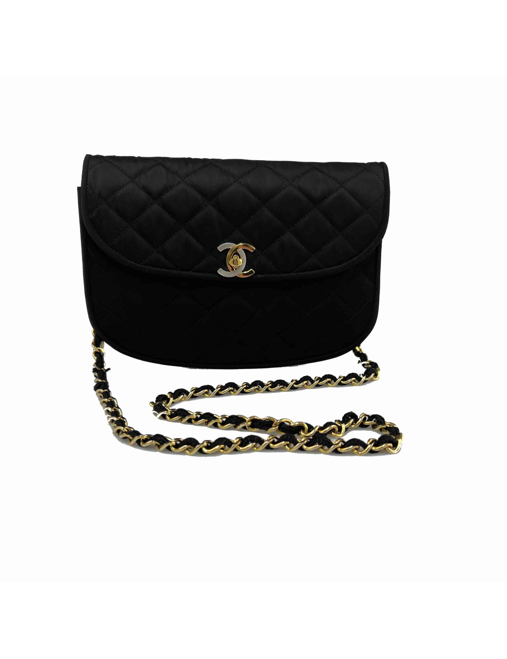 Sac à main CHANEL Couture satin noir 