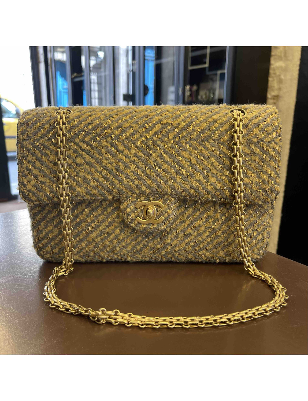 Sac classique tweed CHANEL or et gris
