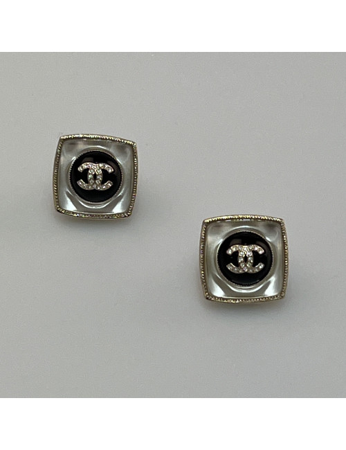 CHANEL Square Clip-on Earrings in Transparent Resin - Authentic