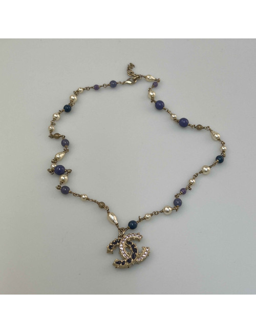 Collier CHANEL perle nacree parme