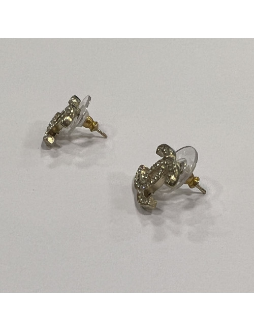 Boucles d'oreille Clous Chanel CC strass