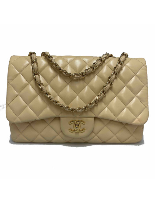 Jumbo CHANEL cuir d'agneau beige
