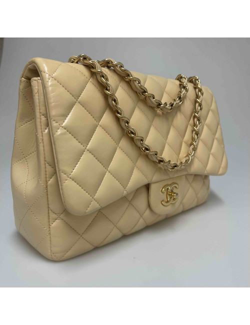Jumbo CHANEL cuir d'agneau beige