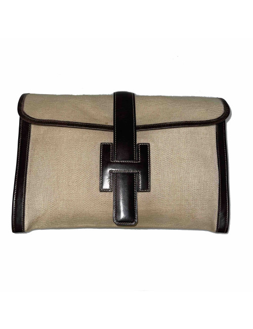 Pochette Jige HERMES toile cuir marron Vintage