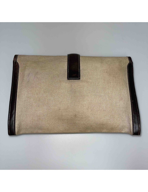 Pochette Jige HERMES toile cuir marron Vintage
