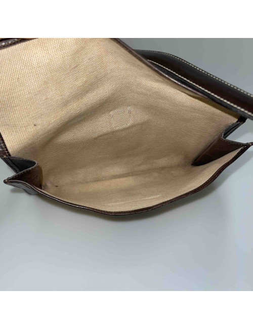 Pochette Jige HERMES toile cuir marron Vintage