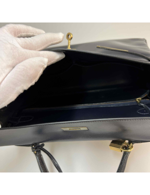 Sac Kelly 32 HERMES box bleu nuit