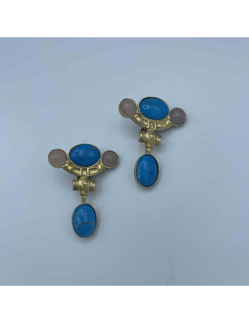 Clips turquoise vintage doré