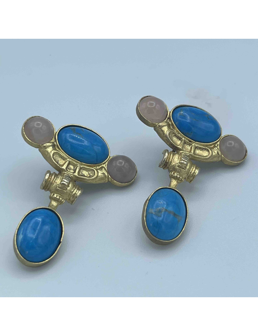 Clips turquoise vintage doré