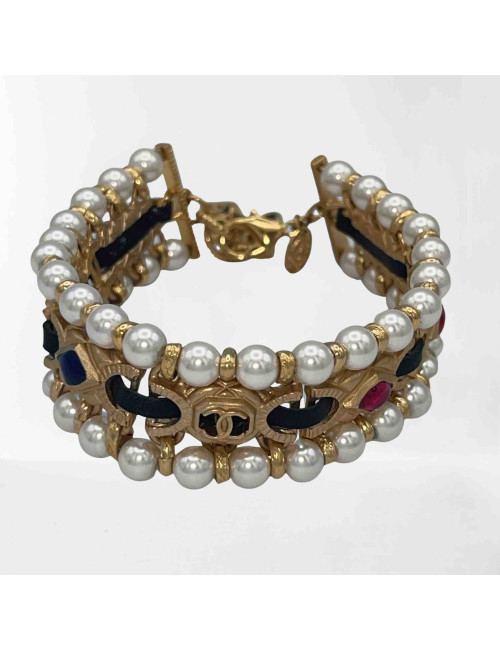 Bracelet CHANEL doré rubis noir