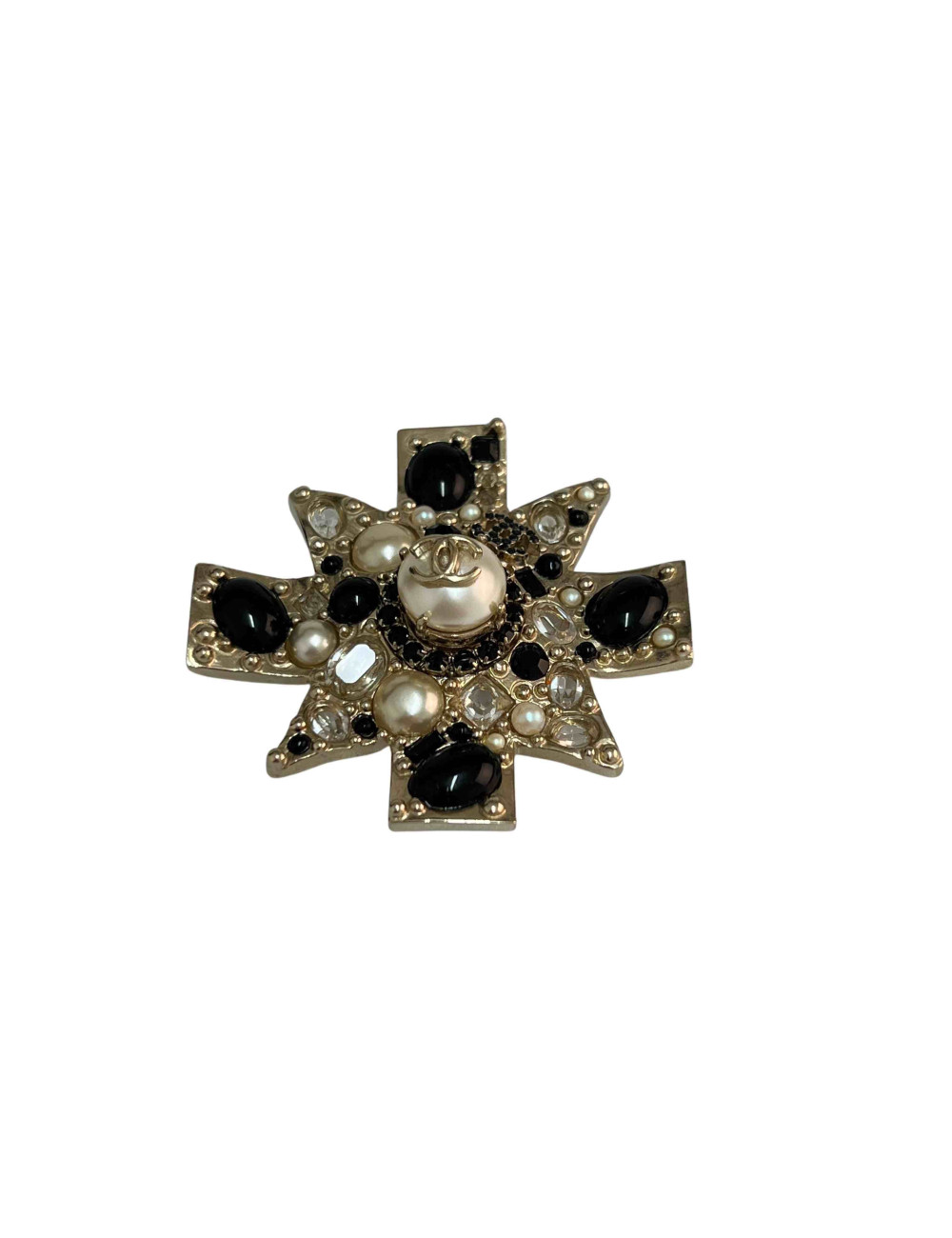 Broche CHANEL or et perles