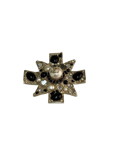 Broche CHANEL or et perles