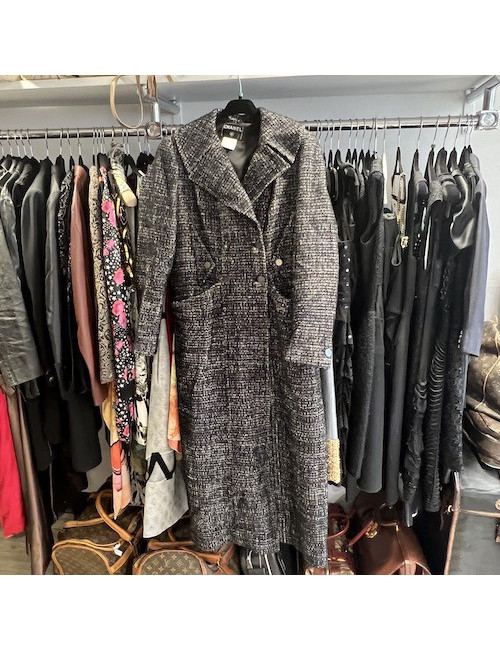 Manteau CHANEL T44 tweed noir et blanc