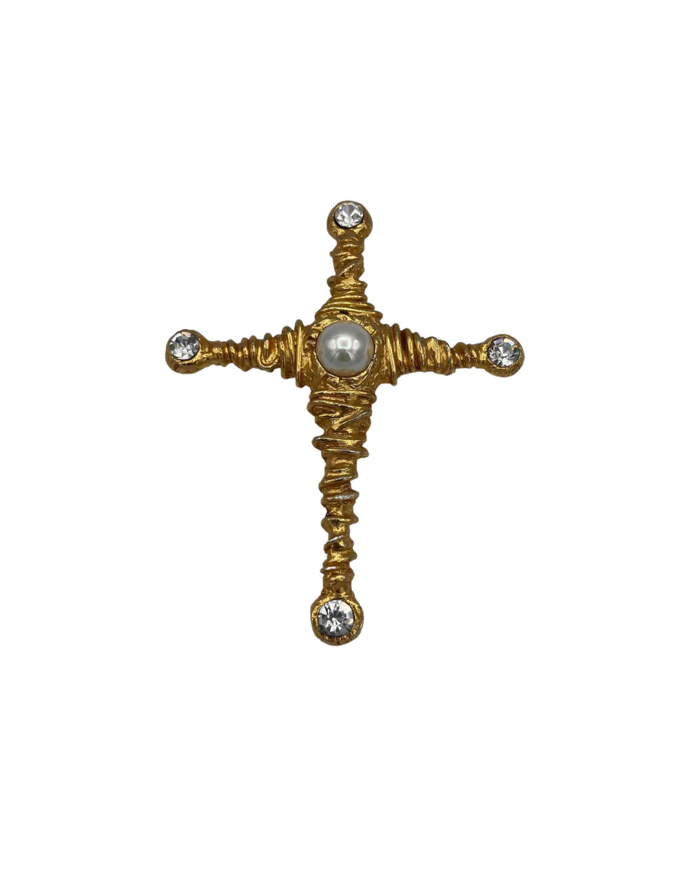 Broche vintage CHRISTIAN LACROIX dorée strass et perle