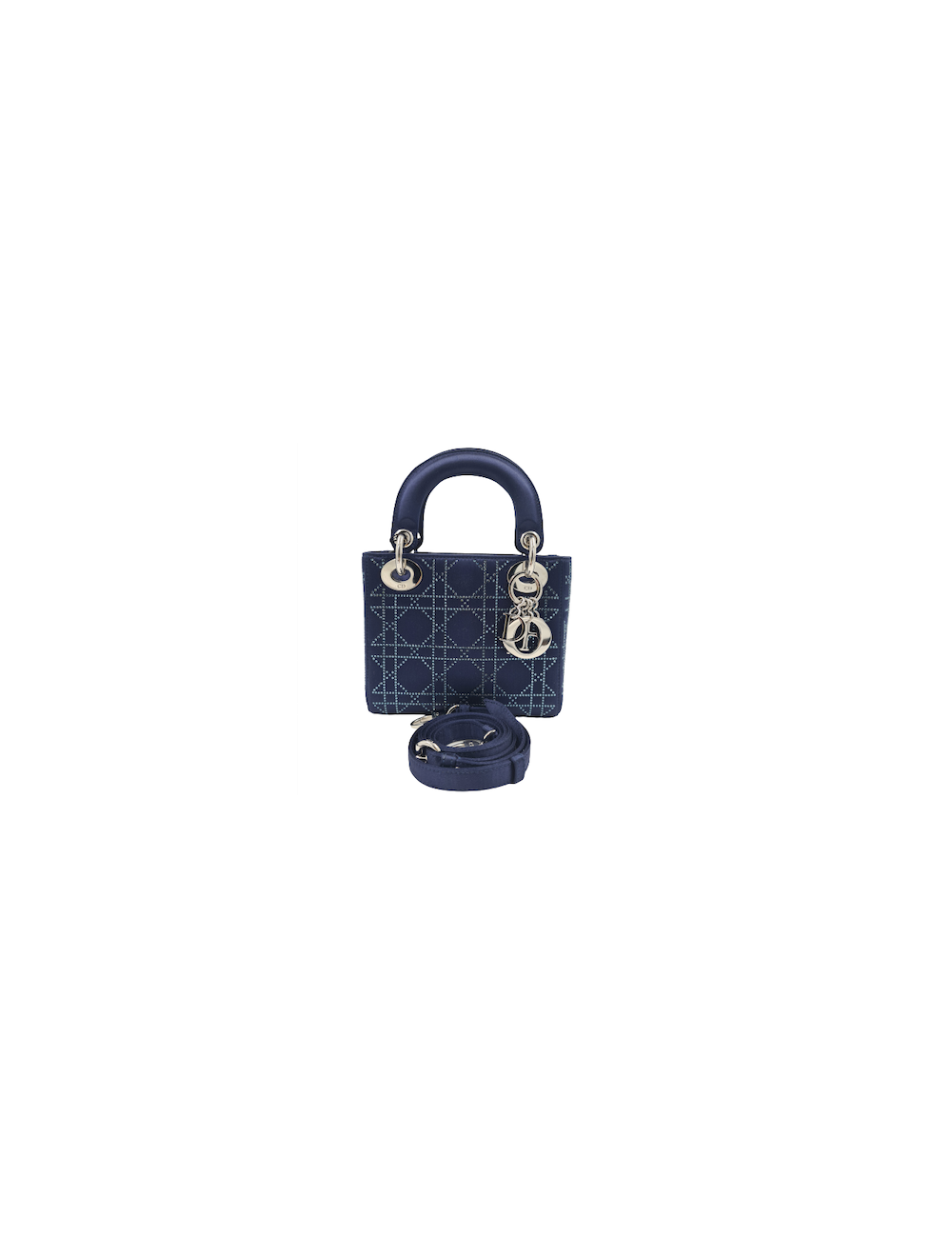 Mini Lady Dior satin bleu cannage strass